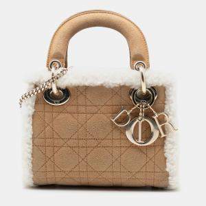 مملوكة مسبقًا Dior Brown Mini Suede Cannage with Shearling Trim Lady Dior