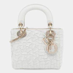 مملوكة مسبقًا Dior White Mini Wavy Crinkled Lambskin Lady Dior