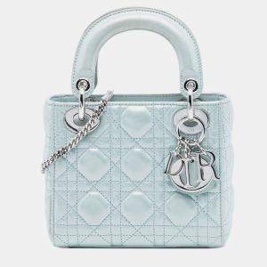 Pre Owned Dior Blue Mini Iridescent Lambskin Cannage Lady Dior
