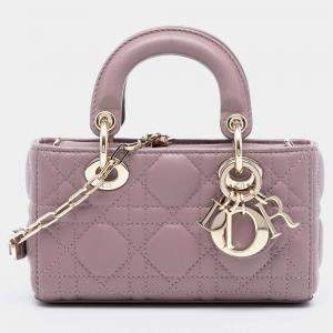 Pre Owned Dior Purple Micro Lambskin Cannage Lady D Joy