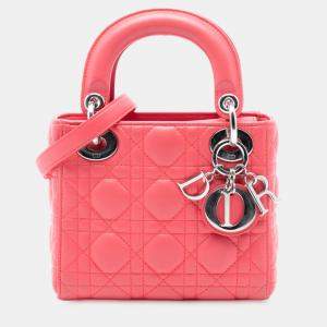 Pre Owned Dior Pink Mini Lambskin Cannage Lady Dior