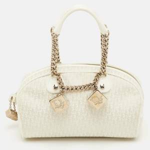 مملوكة مسبقًا Dior Gambler Dice White Canvas and Patent Leather Satchel