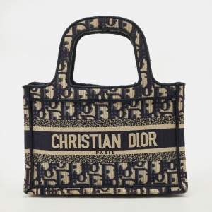 مملوكة مسبقًا Dior Book Mini Navy Blue Oblique Canvas Tote