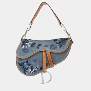 مملوكة مسبقًا Christian Dior Blue Denim Saddle Handbag