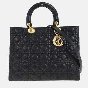 مملوكة مسبقًا Christian Dior Black Lambskin Lady Dior Cannage 2way Handbag