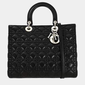 مملوكة مسبقًا Christian Dior Black Lambskin Lady Dior Cannage 2way Handbag