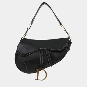 Pre Owned Christian Dior Black Leather Saddle Handbag