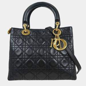 مملوكة مسبقًا Christian Dior Black Lambskin Lady Dior Cannage 2way Handbag