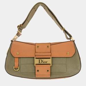 Pre Owned Christian Dior Green Beige Street Chic Columbus Shoulder Bag