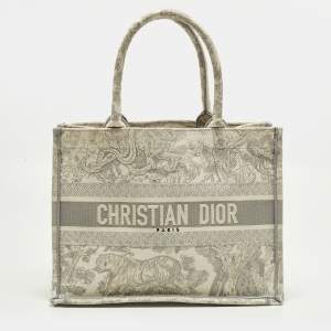 مملوكة مسبقًا Dior Book Medium Grey/White Toile de Jouy Embroidered Canvas Tote