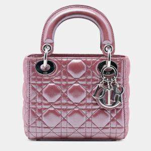 Pre Owned Dior Pink Mini Iridescent Lambskin Cannage Lady Dior