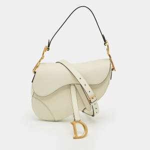 Pre Owned Dior Saddle Off White Leather Bag