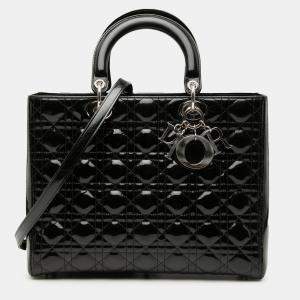 Pre Owned Dior Black Large Patent Cannage Lady Dior