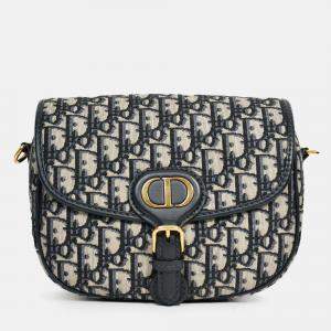 Pre Owned Christian Dior Navy Blue Oblique Jacquard Medium 'Bobby' Crossbody Bag