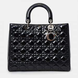 Pre Owned Christian Dior 2010 Black Patent Leather Large Lady Dior