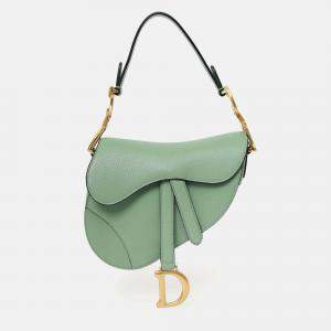 Pre Owned Christian Dior 2020 Green Leather Mini Saddle Bag
