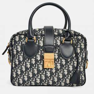Pre Owned Christian Dior 2017 Navy Oblique Jacquard Bowling Bag with Strap