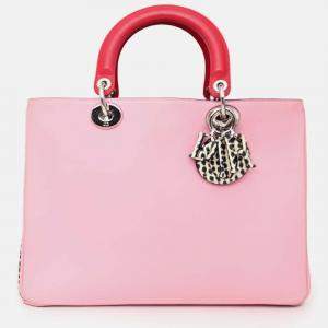 Pre Owned Christian Dior Pink Leather 'Diorissimo' Leather Tote with Strap and Pouch