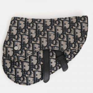Pre Owned Dior 2020 Beige/Navy Saddle Oblique Belt Bag