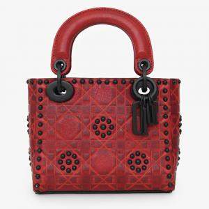 مملوكة مسبقًا Christian Dior 2018 Red Leather Studded Mini Lady Dior Top Handle with Chain