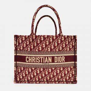 Pre Owned Christian Dior 2019 Burgundy Oblique Jacquard Medium Book Tote