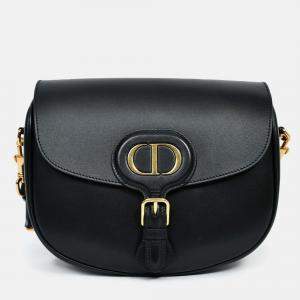 Pre Owned Christian Dior Black Leather Large Bobby Oblique Canvas Strap Crossbody Bag