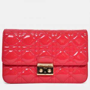 Pre Owned Christian Dior Pink Patent 'Miss Dior' Wallet On Chain