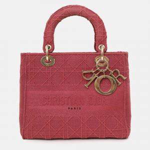 Pre Owned Christian Dior 2020 Pink Cannage Canvas Medium Lady D-Lite With Strap