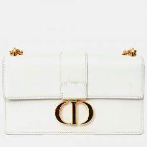 Pre Owned Christian Dior White Leather '30 Montaigne East-West' Crossbody Bag with Chain