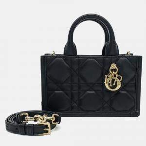 Pre Owned Dior Black Leather Cannage Book Tote Bag Mini