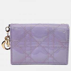 Pre Owned حامل بطاقات ديور كاناج جلد لامع أرجواني