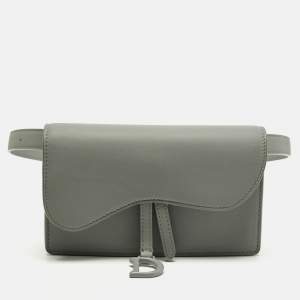 Pre Owned Dior Saddle Grey Leather Belt Bag