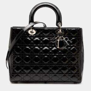 Pre Owned Dior Black Large Patent Cannage Lady Dior