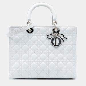Pre Owned Dior White Large Lambskin Cannage Lady Dior