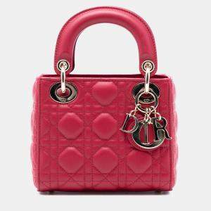 Pre Owned Dior Pink Mini Lambskin Cannage Lady Dior