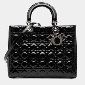 Pre Owned Dior Black Large Patent Cannage Lady Dior