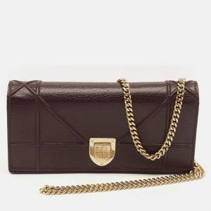 Pre Owned Dior Diorama Burgundy Leather Wallet On Chain