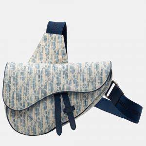 Pre Owned Dior Blue Kasuri Oblique Canvas Saddle Crossbody