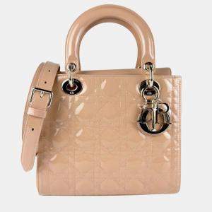 Pre Owned Christian Dior Lady Handbag/Shoulder Bag In Patent Leather Beige