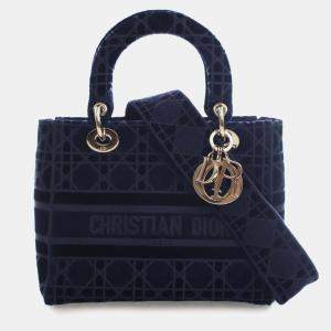 Pre Owned Dior Blue Medium Velvet Cannage Lady D Lite