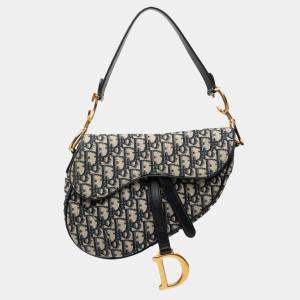 Pre Owned حقيبة سرج قماش زرقاء ديور أوبليك