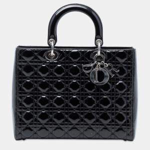 مملوكة مسبقًا Dior Black Large Patent Cannage Lady Dior