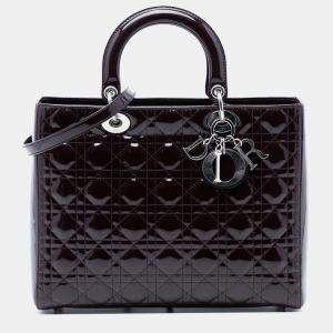 Pre Owned Dior Purple Large Patent Cannage Lady Dior