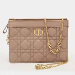 مملوكة مسبقًا Dior Caro Zipped Beige Cannage Leather Chain Pouch