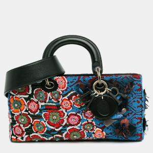 Pre Owned Dior Blue Medium Beaded Ribbon Embroidered Floral Lady D Joy