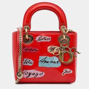 Pre Owned Dior Red Mini Calfskin Sequin Embellished Lady Dior