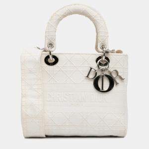 Pre Owned Dior White Medium Canvas Cannage Lady D Lite