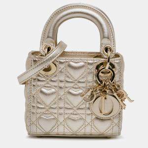 Pre Owned Dior Gold DiorAmour Mini Metallic Calfskin Cannage Lady Dior