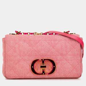 Pre Owned Dior Pink Medium Denim Macrocannage Caro Bag