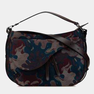 Pre Owned Dior Brown Peter Doig Denim Camouflage Soft Saddle Bag